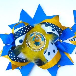 2 Bows for girl blue withe and yellow hair accessories elegant bows for girls